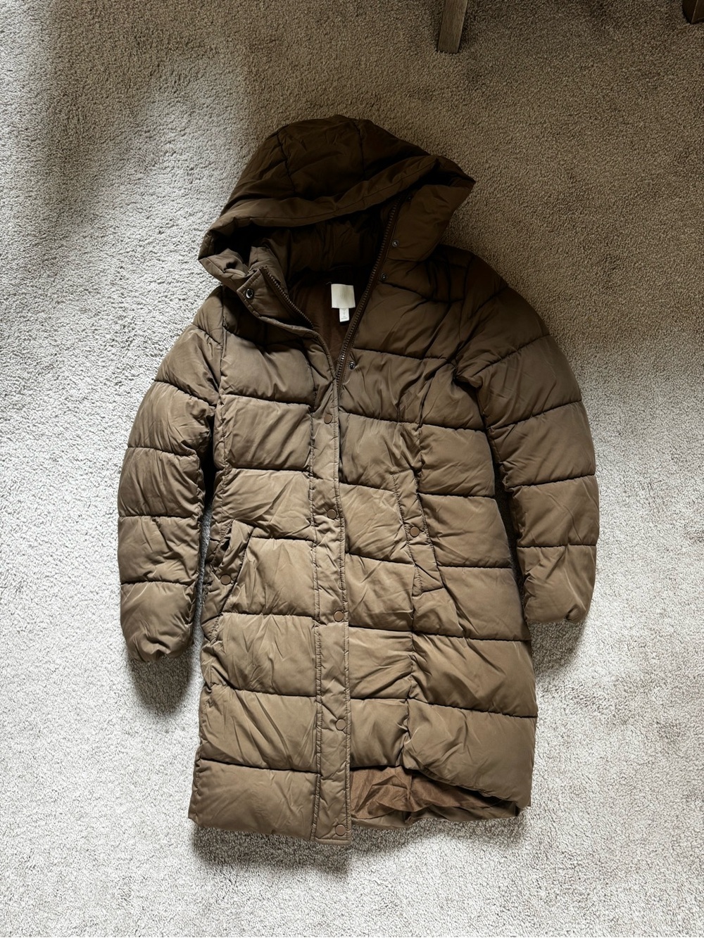 H&M Olive Brown Hooded Long Puffer Coat